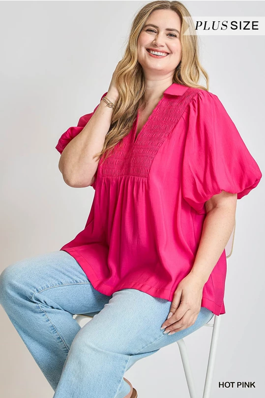 Exaggerated Bubble Sleeve Plus Top