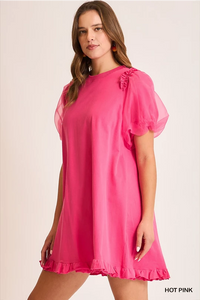 Puff Sleeve Ruffle Hem Dress