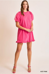 Puff Sleeve Ruffle Hem Dress