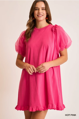 Puff Sleeve Ruffle Hem Dress