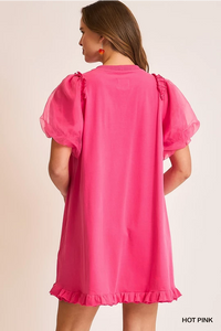 Puff Sleeve Ruffle Hem Dress