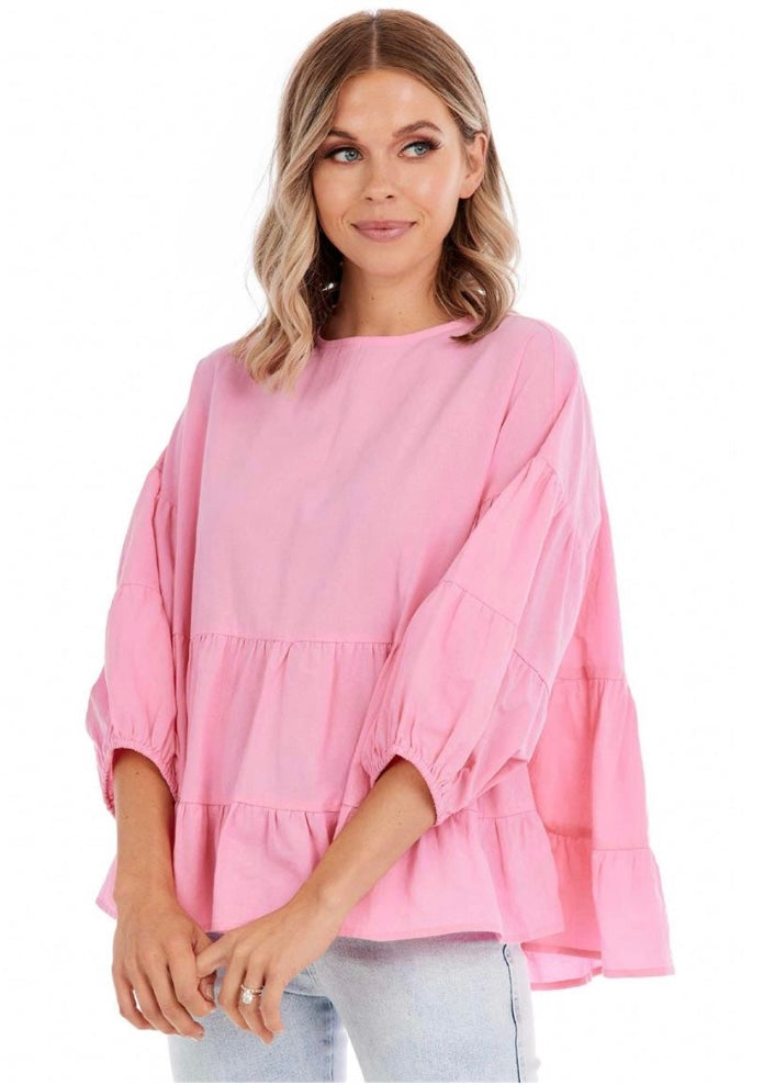 Pink Stoney Flounce Top