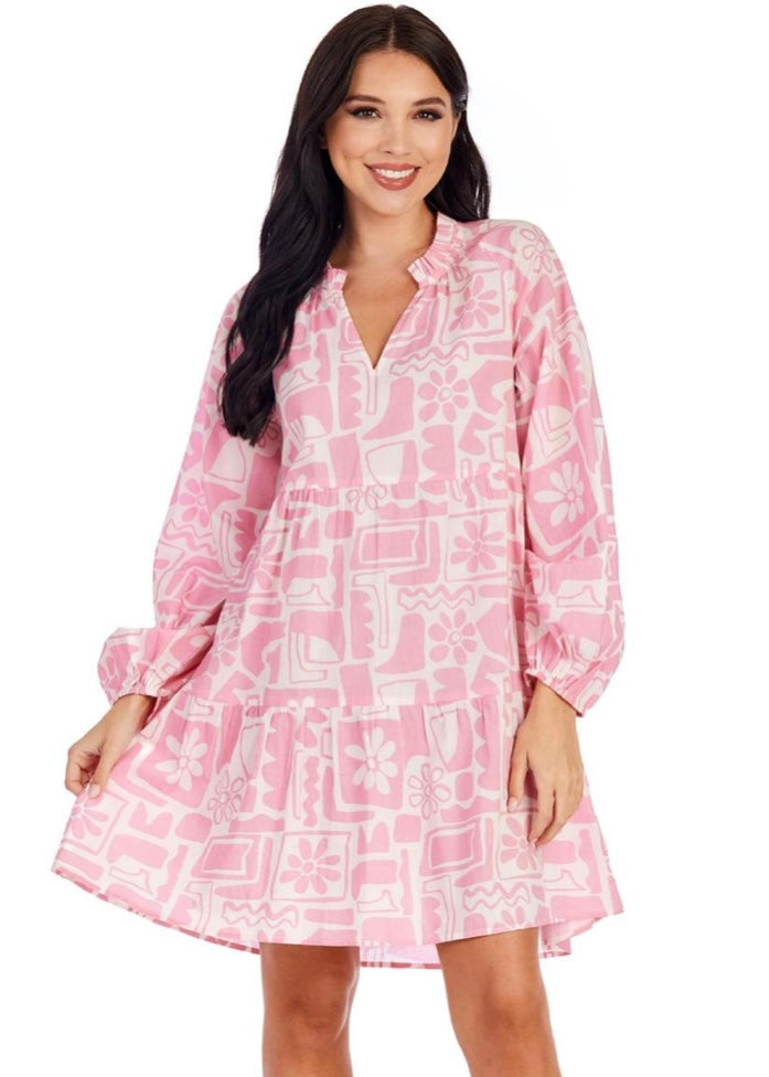 Geo Pink Floral Vicky Tunic Dress