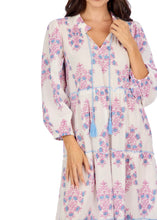 Load image into Gallery viewer, White&amp; Pink Floral Block Print Maxi Dress