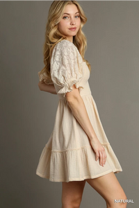 Smocked Dress With Lace Sleeve