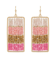 Load image into Gallery viewer, Beaded Rectangle Drop Earrings