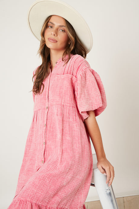 Pink Cotton Midi Dress