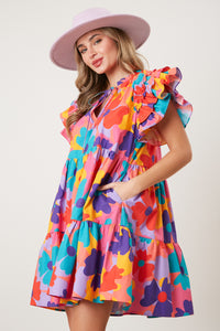 Floral Ruffle Sleeve Multi Dress