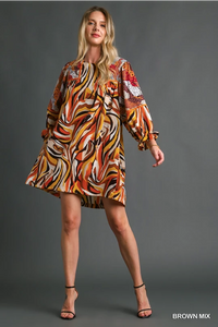 Brown Mix Print Dress