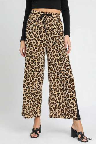 Drawstring Wide Leg Leopard Print Pants