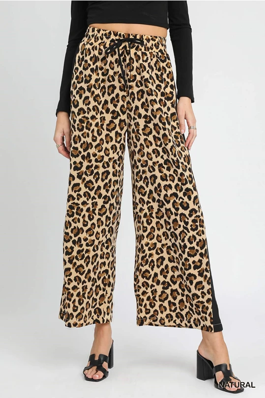 Drawstring Wide Leg Leopard Print Pants