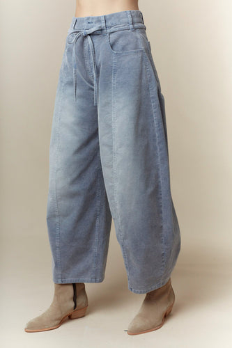 Waist Tie Detail Washed Corduroy Pants
