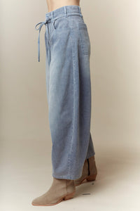 Waist Tie Detail Washed Corduroy Pants