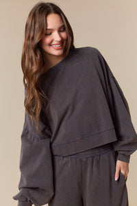 Washed French Terry Cut Edge Ruffle Hem Crop