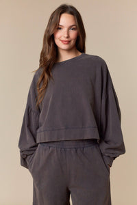 Washed French Terry Cut Edge Ruffle Hem Crop