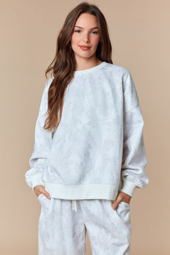 Leaf Print Fleece Sweatshirt