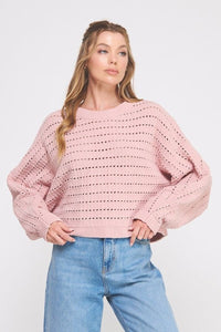 Chenille Pointelle Crop Oversized Sweater