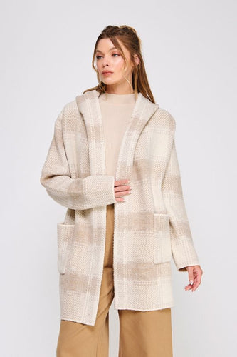 Plaid Sweater Hoodie Cardigan