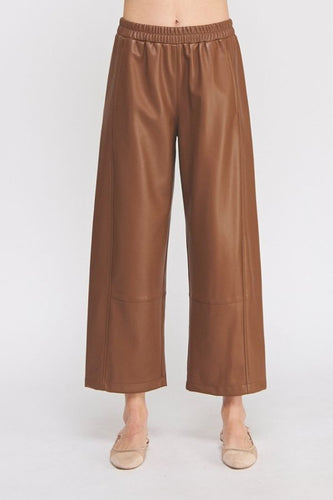 Leather Elastic Waist Wide Ankle Pant