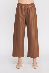 Leather Elastic Waist Wide Ankle Pant