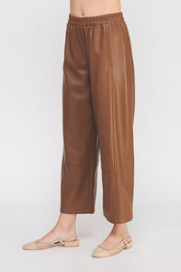 Leather Elastic Waist Wide Ankle Pant