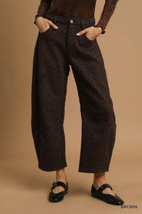 Non-Stretch Leopard Print Wide Leg Pants