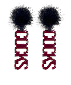 Pom Pom Cocks Letter Earrings