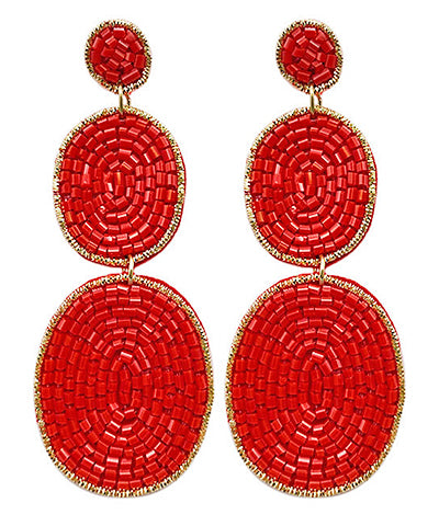 Beaded 3 Oval Drop Earrings