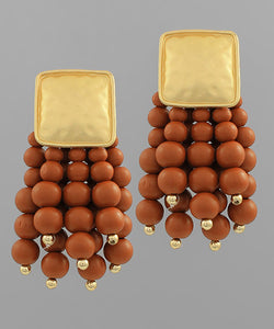 Square& Wood Fringe Earrings