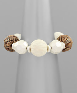 Rattan& Raffia& Metal Beads Bracelet