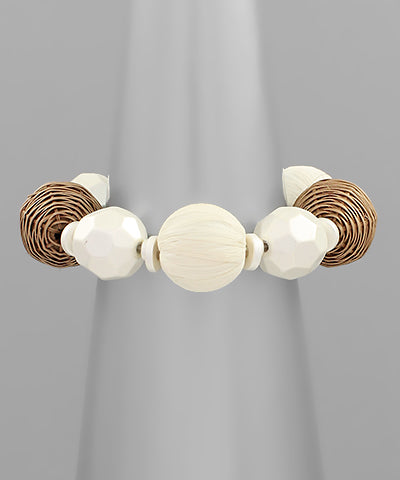 Rattan& Raffia& Metal Beads Bracelet