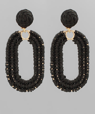 Wrapped Raffia Oval Dangle Earrings