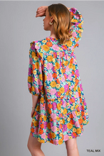 Load image into Gallery viewer, Teal Floral Print Dress