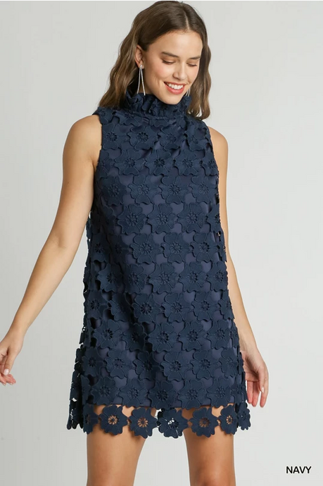 Navy Sleeveless Lace Dress