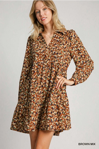 Long Sleeve Corduroy Floral Dress