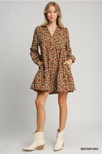 Long Sleeve Corduroy Floral Dress