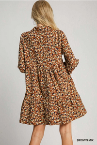 Long Sleeve Corduroy Floral Dress