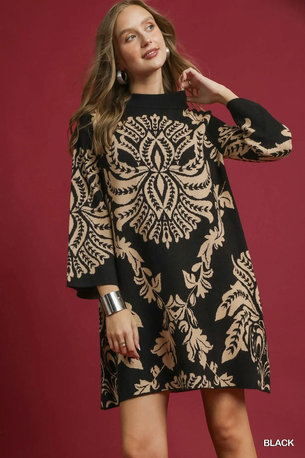 Two Tone Abstract Print Sweater Dress