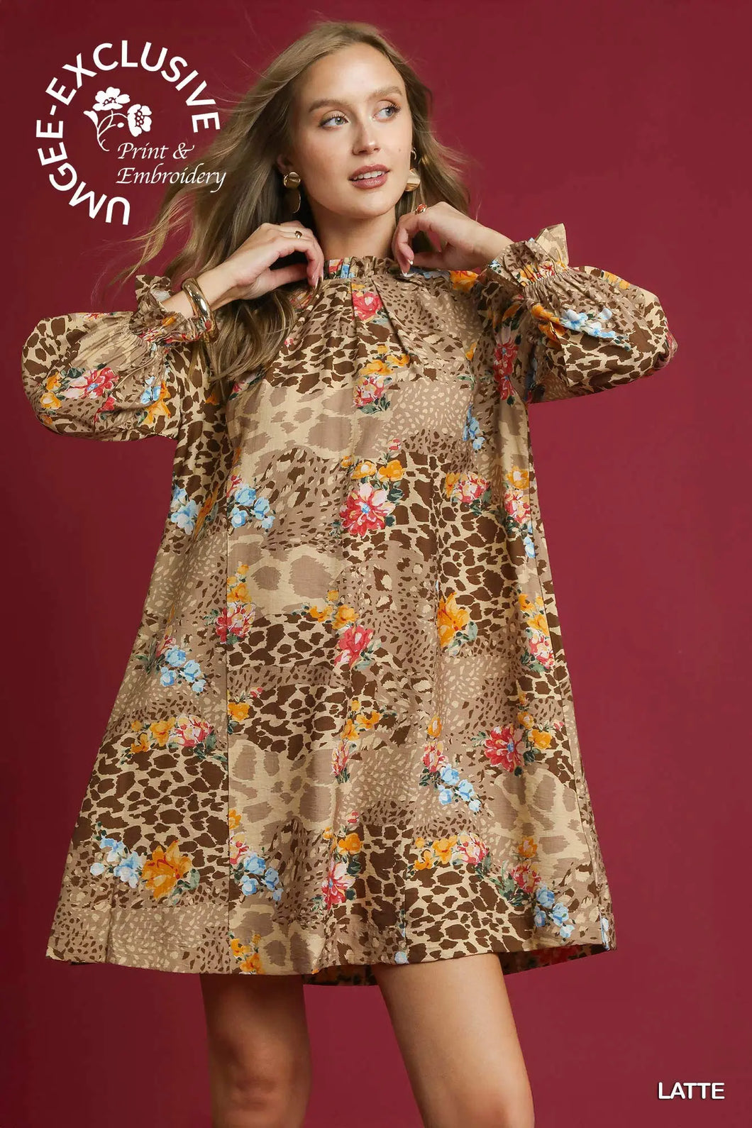 Floral Print High Neck Mini Dress