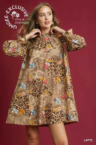 Floral Print Tiered Long Sleeve Midi Dress