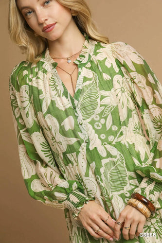 Floral Print Tiered Long Sleeve Midi Dress