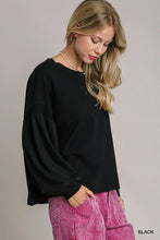 Load image into Gallery viewer, French Terry Top With Waffle Knit Balloon Sleeves