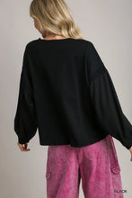 Load image into Gallery viewer, French Terry Top With Waffle Knit Balloon Sleeves