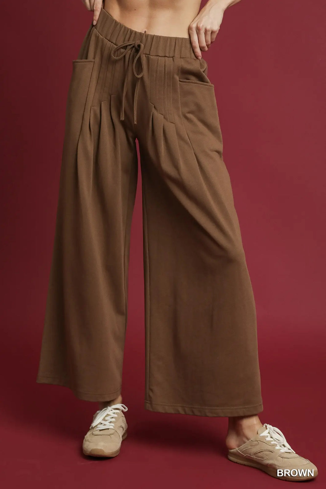 French Terry Wide-Leg Drawstring Pants