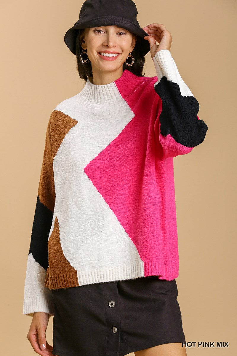 Colorblock Turtle Neck Sweater