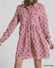 Load image into Gallery viewer, Dusty Pink Corduroy Heart Button Up Dress