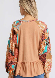 Mix Print Long Sleeve Top