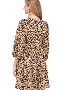 Camel Leopard Tiered Babydoll Dress