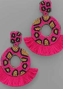 Leopard Circle & Tassel Earring