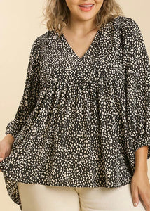 Animal Print V-Neck Babydoll Plus Top